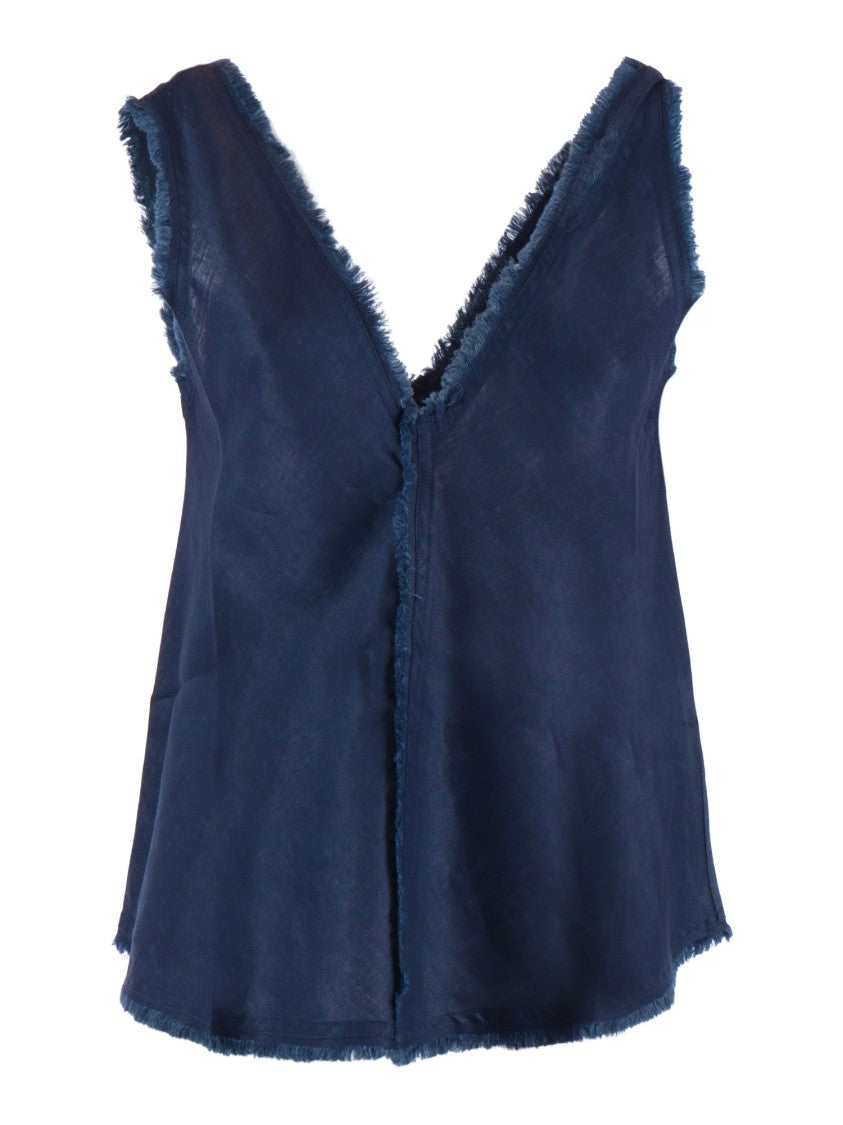P.A.R.O.S.H. Sleeveless Frayed V Neck Tank Top