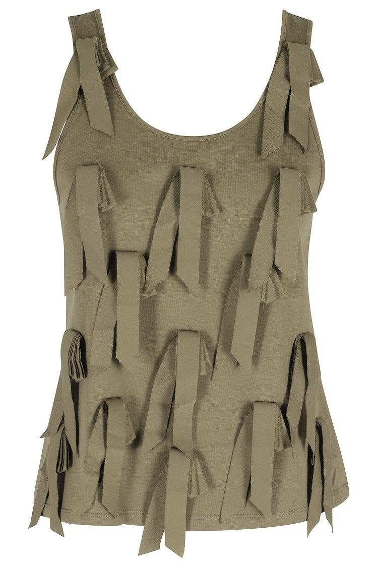 Isabelle Blanche Green Tassels Round-Neck Cotton Tank Top