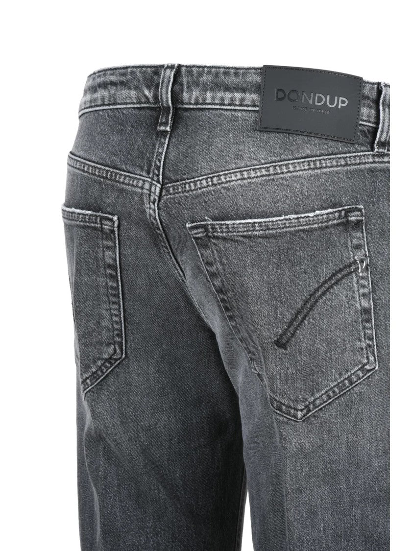 Dondup Black Distressed Slim Fit Cotton-Blend Jeans