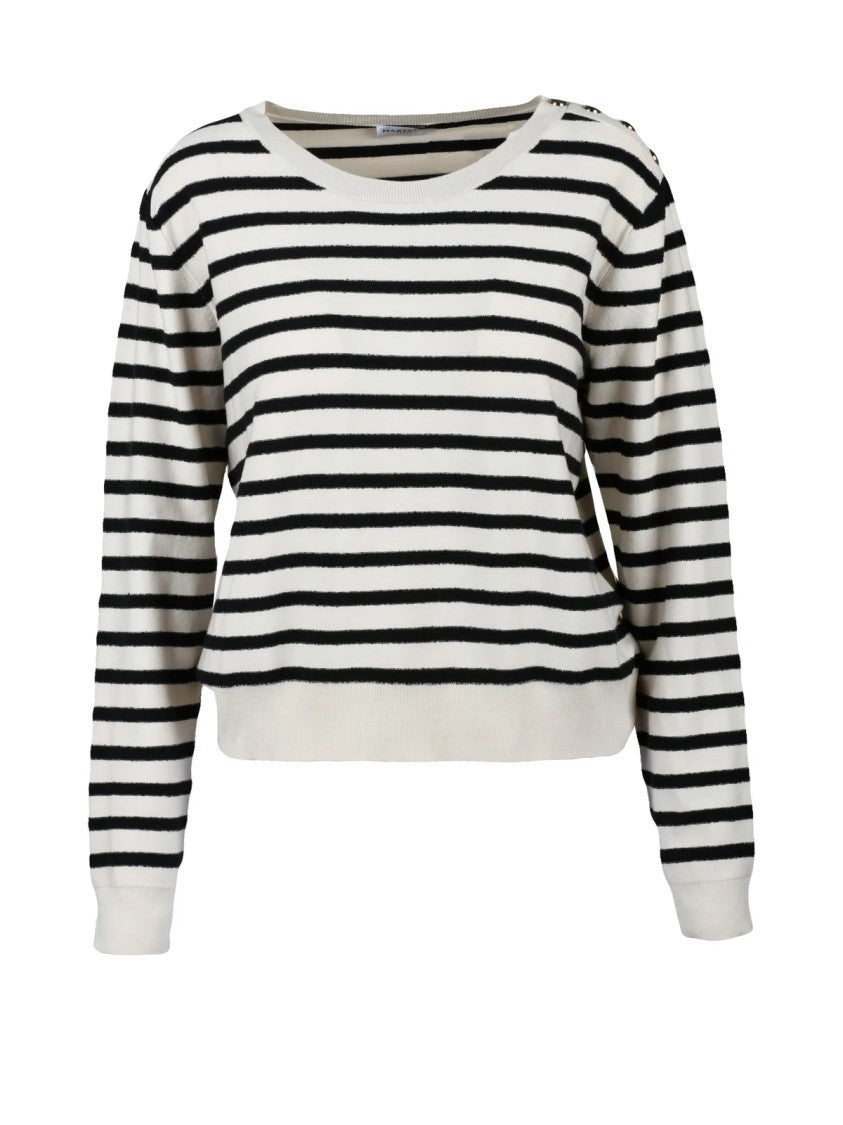 Marella Sport Striped Knit Sweater With Button Detail And Ribbed Finish