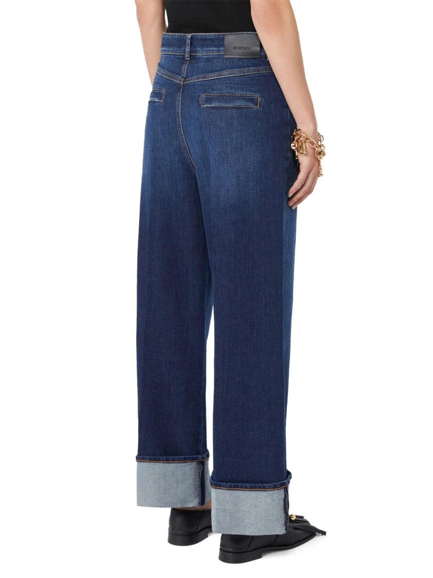 Sportmax Wide-Leg Cropped Denim Jeans With Cuffed Hem