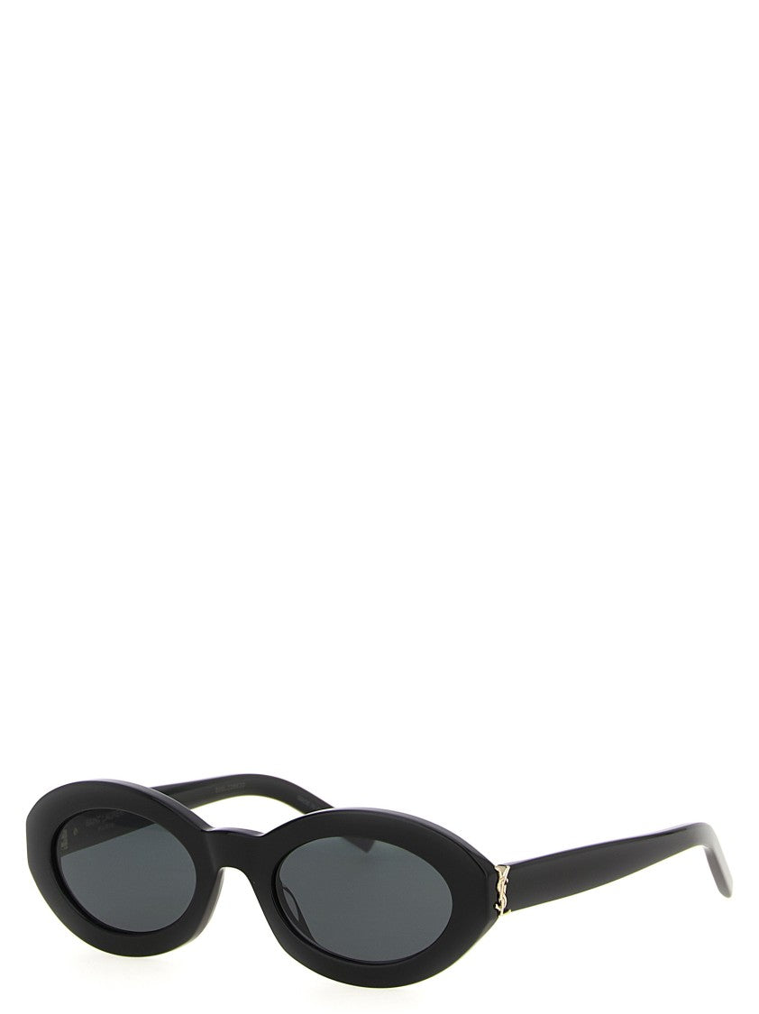 Saint Laurent Oval Black Acetate Sunglasses With Nylon Lenses