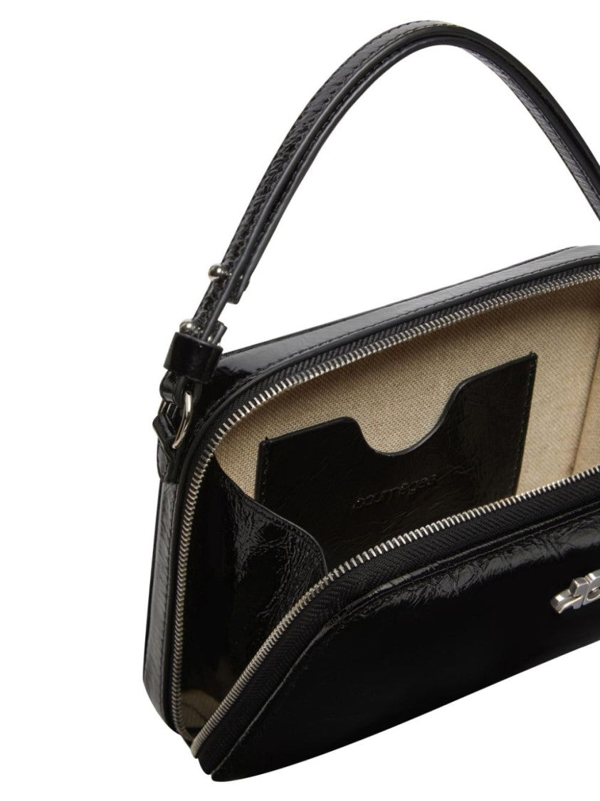 Courrèges Glossy Black Calf Leather Bag With Silver-Tone Accents