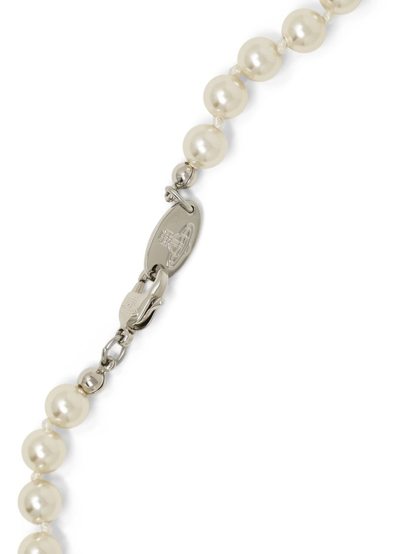 Vivienne Westwood Silver Mini Bas Relief Pearl Orb Necklace
