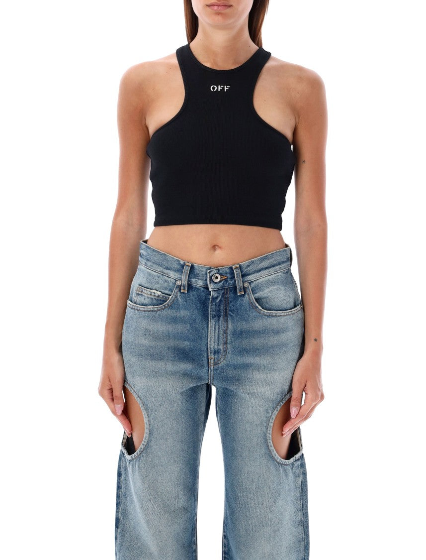 Off-White Fitted Racerback Cropped Top With Embroidered Logo