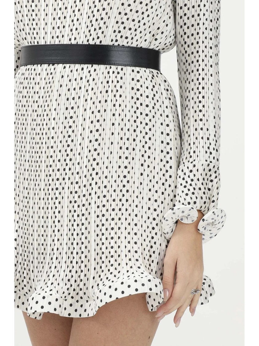 Simona Corsellini Pleated White Dress With Ruffled Puff Sleeves