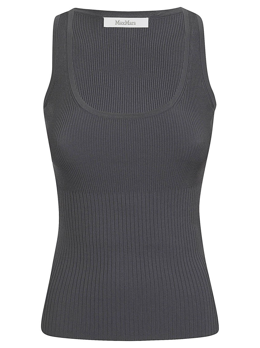 Max Mara Grey Ghiro Ribbed Viscose Tight-Fit Tank Top