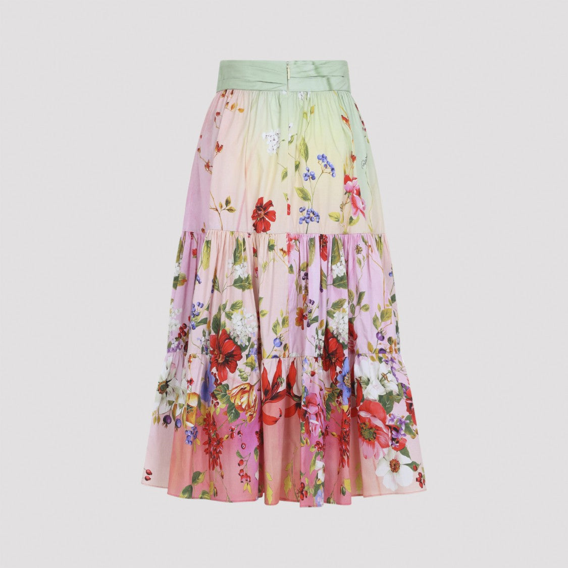 Roberto Cavalli Pastel Gradient Floral Midi Skirt With Tiered Pleats