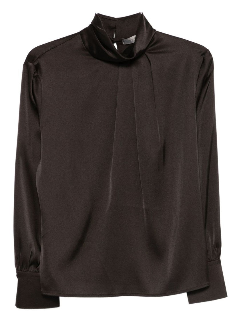 Dexterior High-Neck Gray Blouse With Pleat Detail