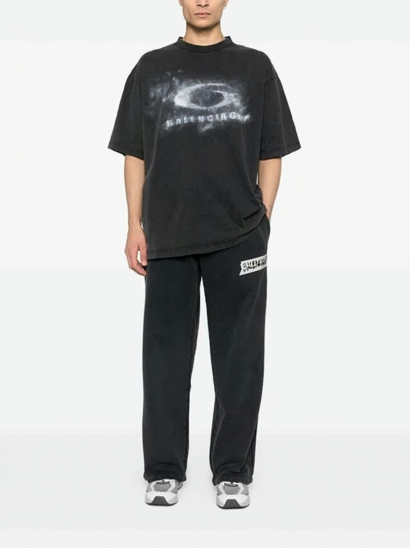 Balenciaga Black Oversized Faded Graphic Cotton T-Shirt