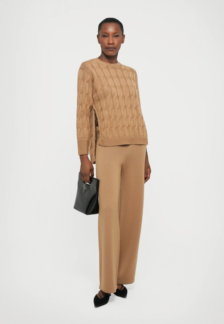 Max Mara Iconic Cable Knit Sweater In Warm Camel Brown