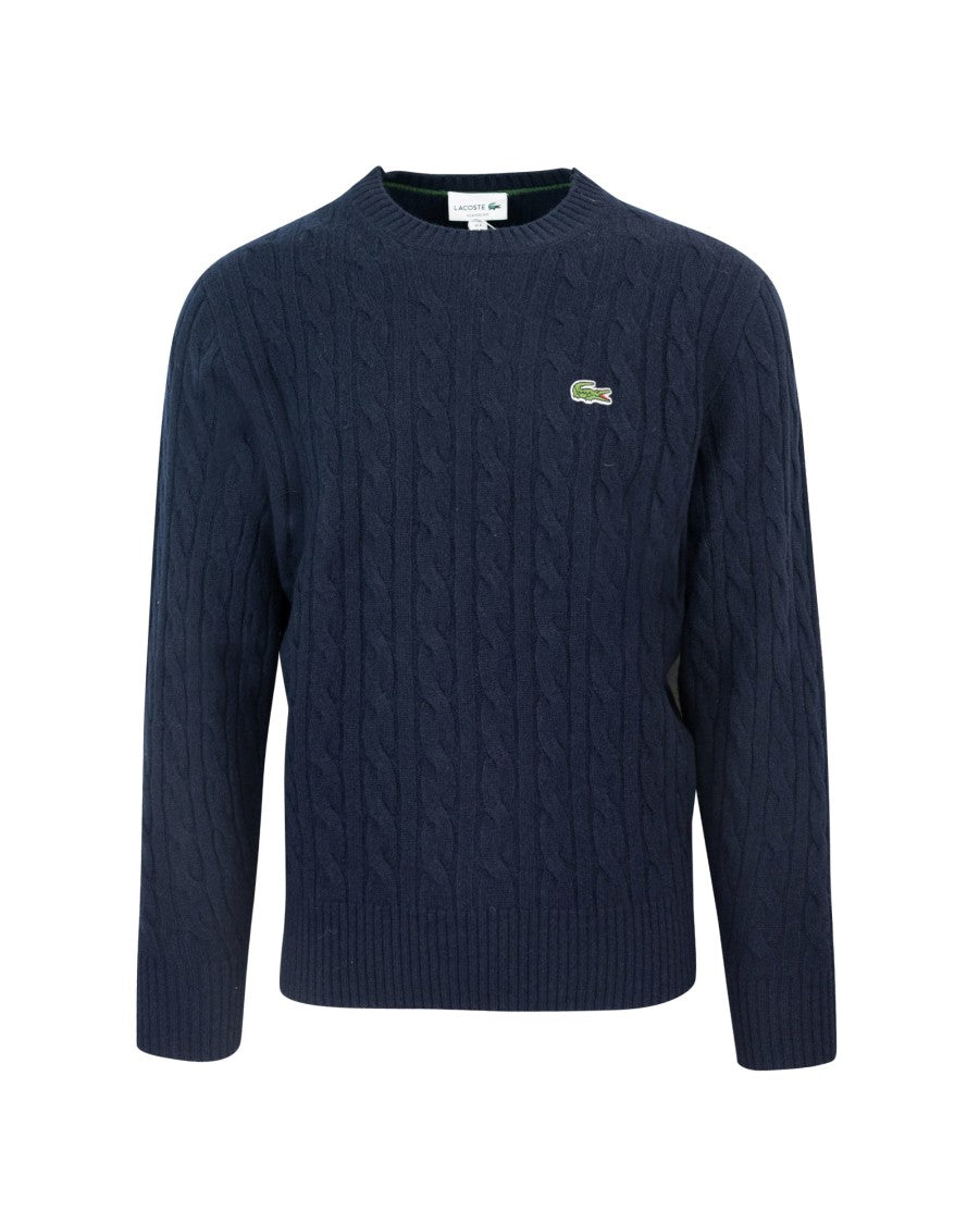Lacoste Navy Cable Knit Wool Sweater