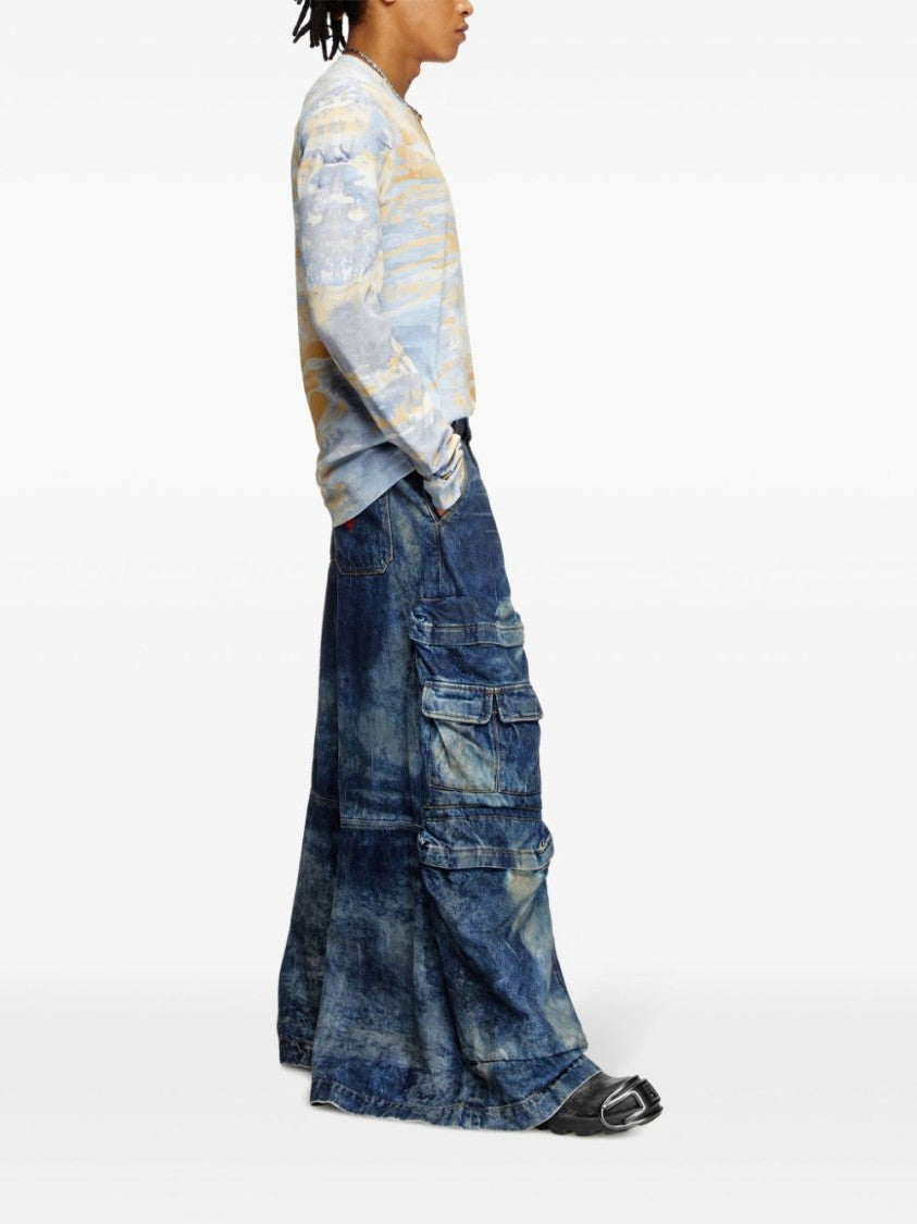 Diesel Wide-Leg Indigo Blue Cargo Trousers