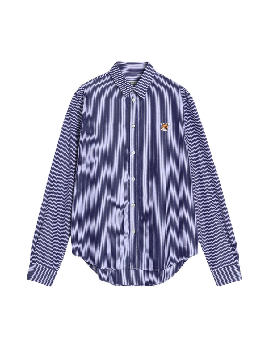 Maison Kitsuné Long-Sleeve Blue Striped Shirt With Classic Collar And Embroidered Logo