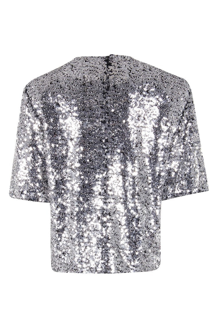 Isabel Marant Shimmering Silver Sequin Blouse With Structured Shoulders