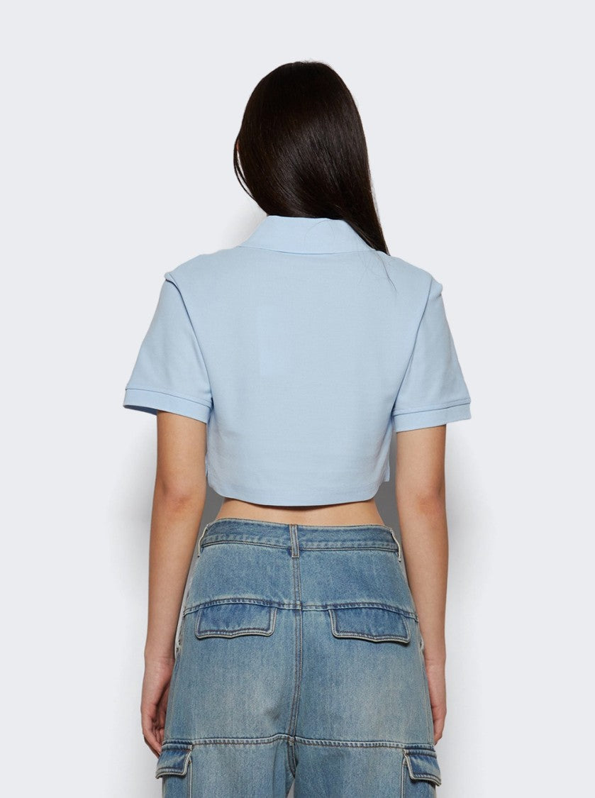 Area Crystal Heart Cut Out Cropped Polo Baby Blue