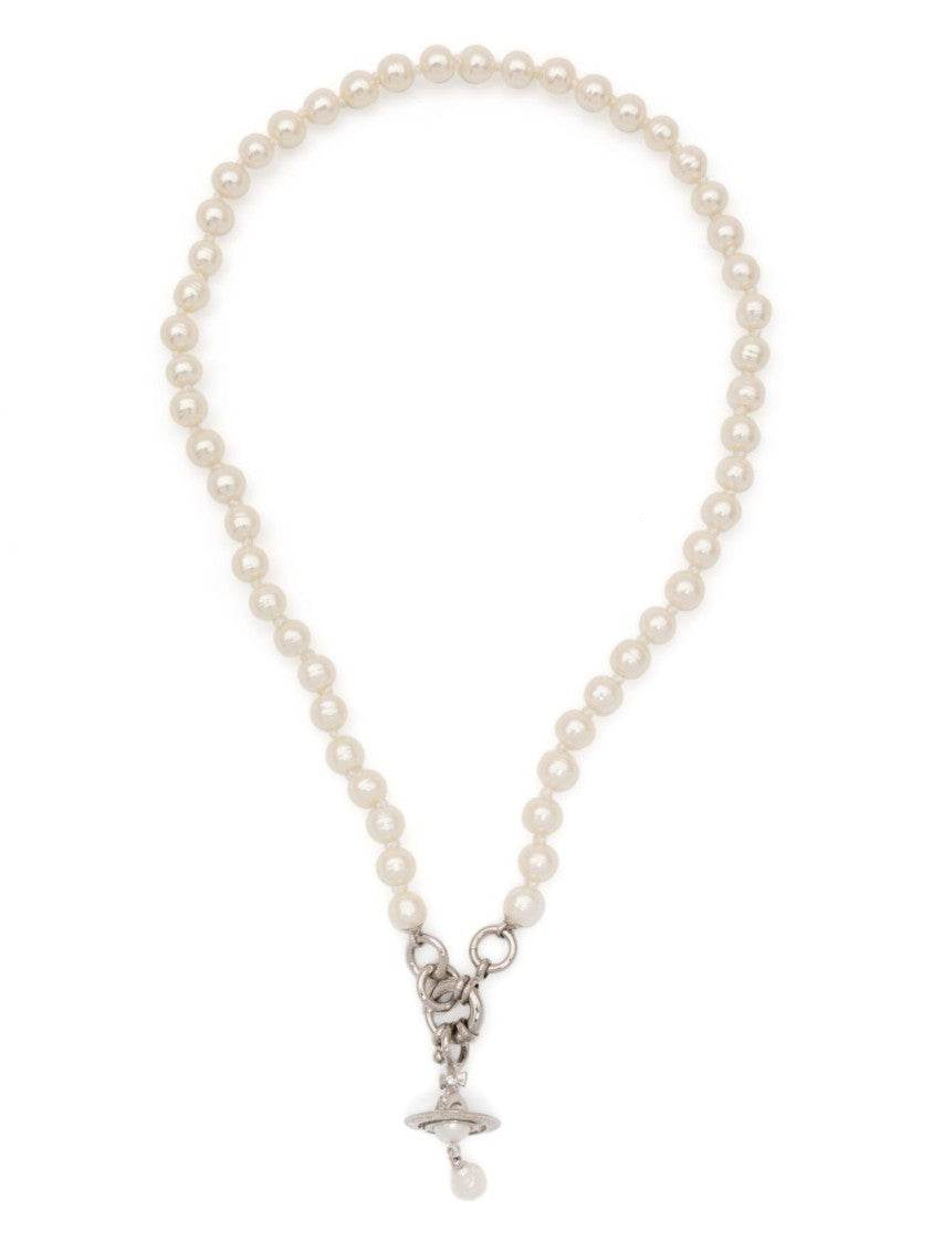 Vivienne Westwood Lustrous Pearl Necklace With Unique Silver-Toned Clasp