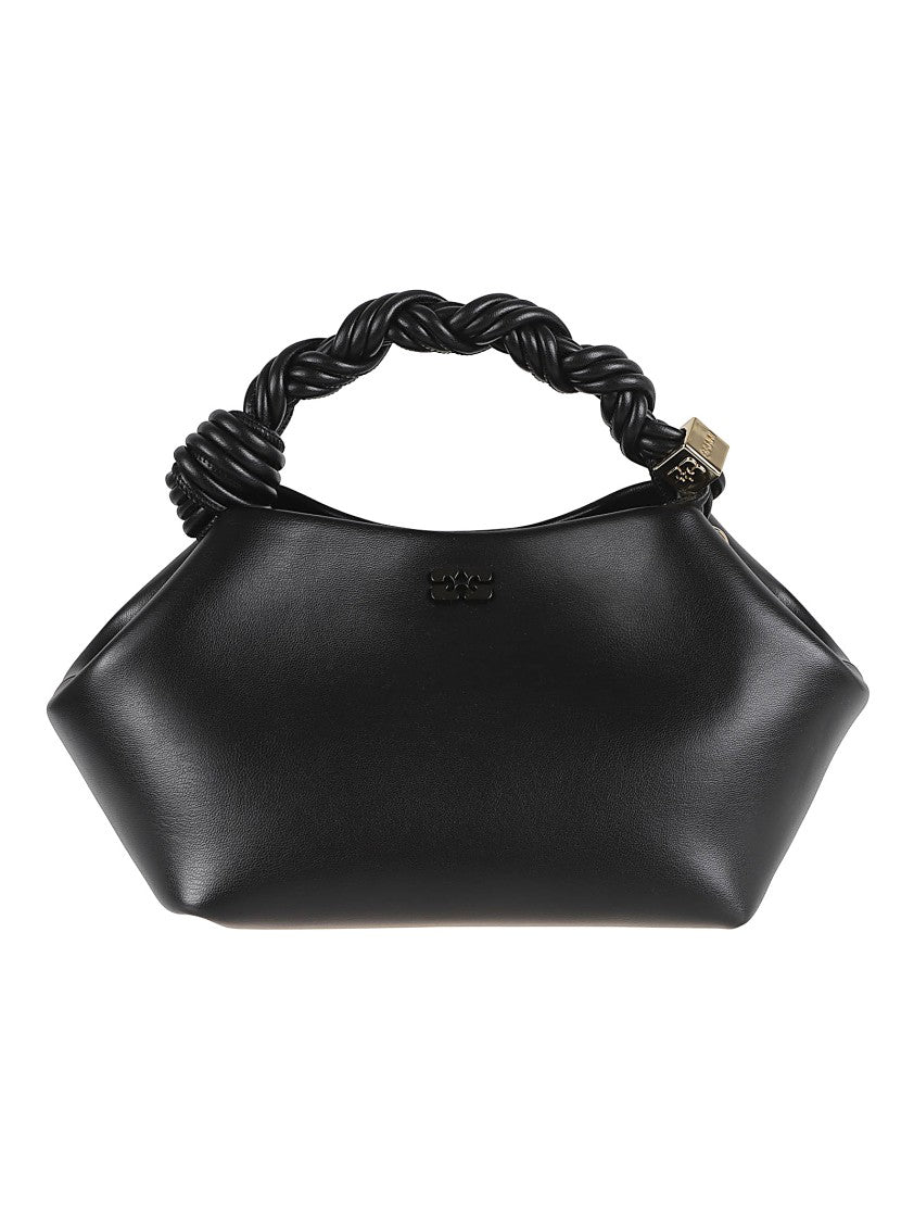 Ganni Structured Black Shoulder Bag With Braided Handle And Dual Compartments