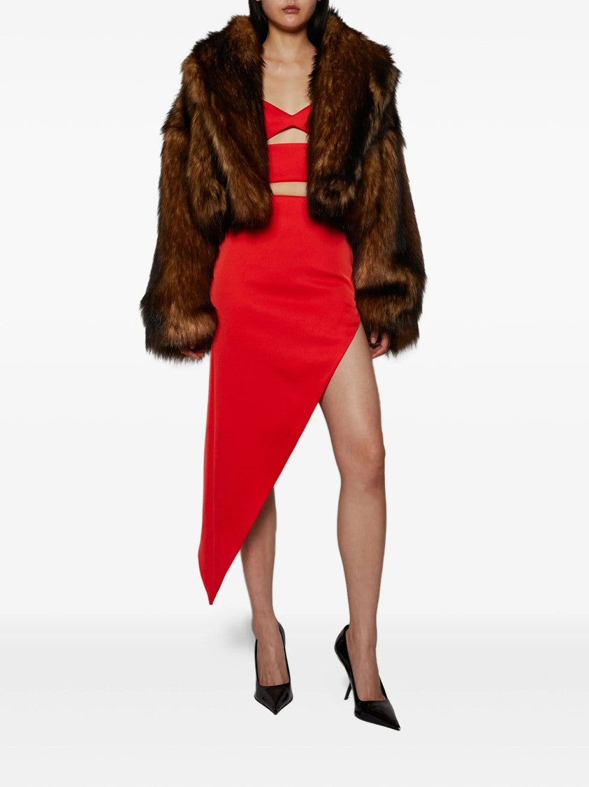 David Koma Brown Oversized Cropped Faux Fur Bomber Jacket