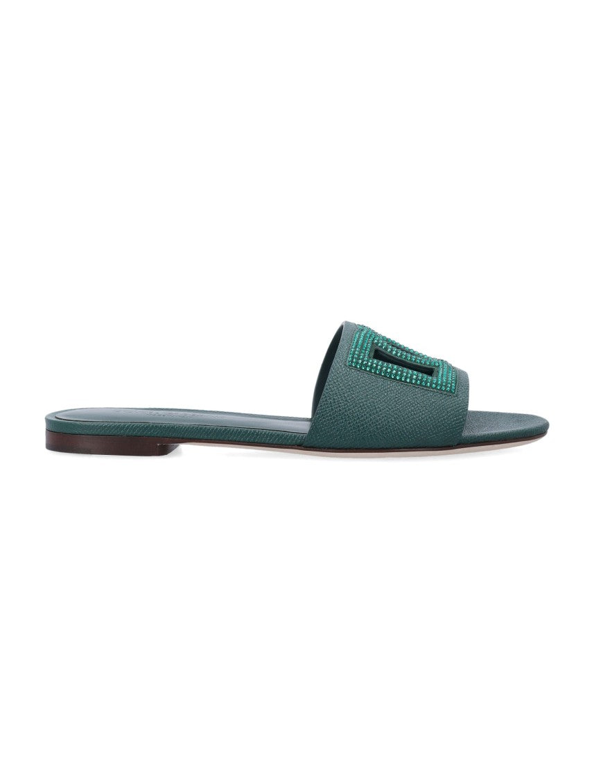 Dolce & Gabbana Dauphine Calf Leather Crystal Slides