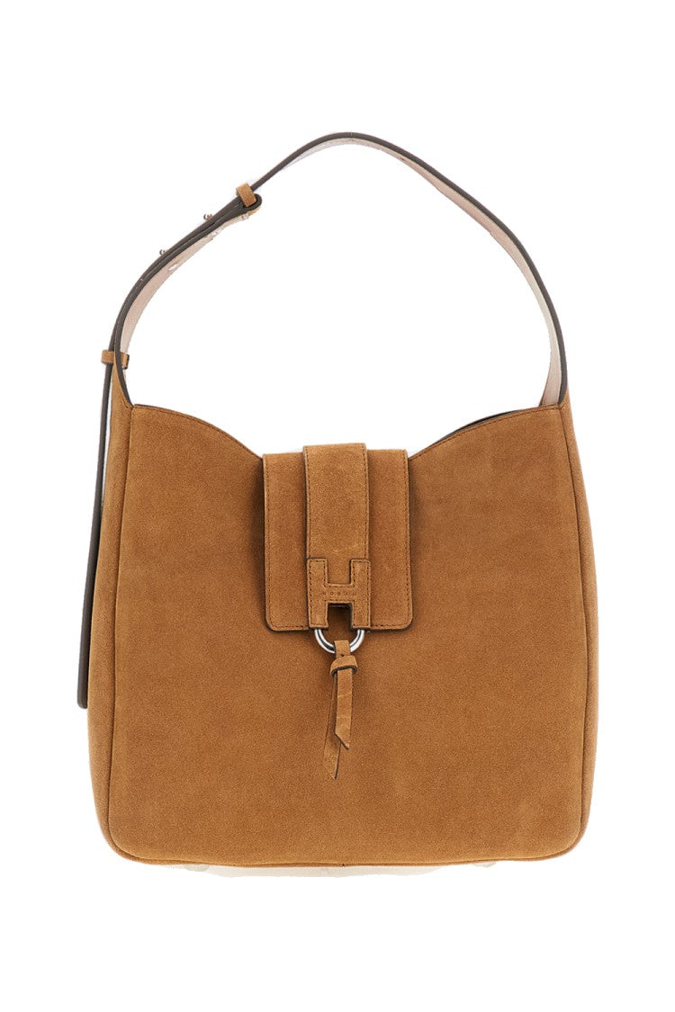 Hogan Premium Suede Leather Hobo Bag With Embossed Detail