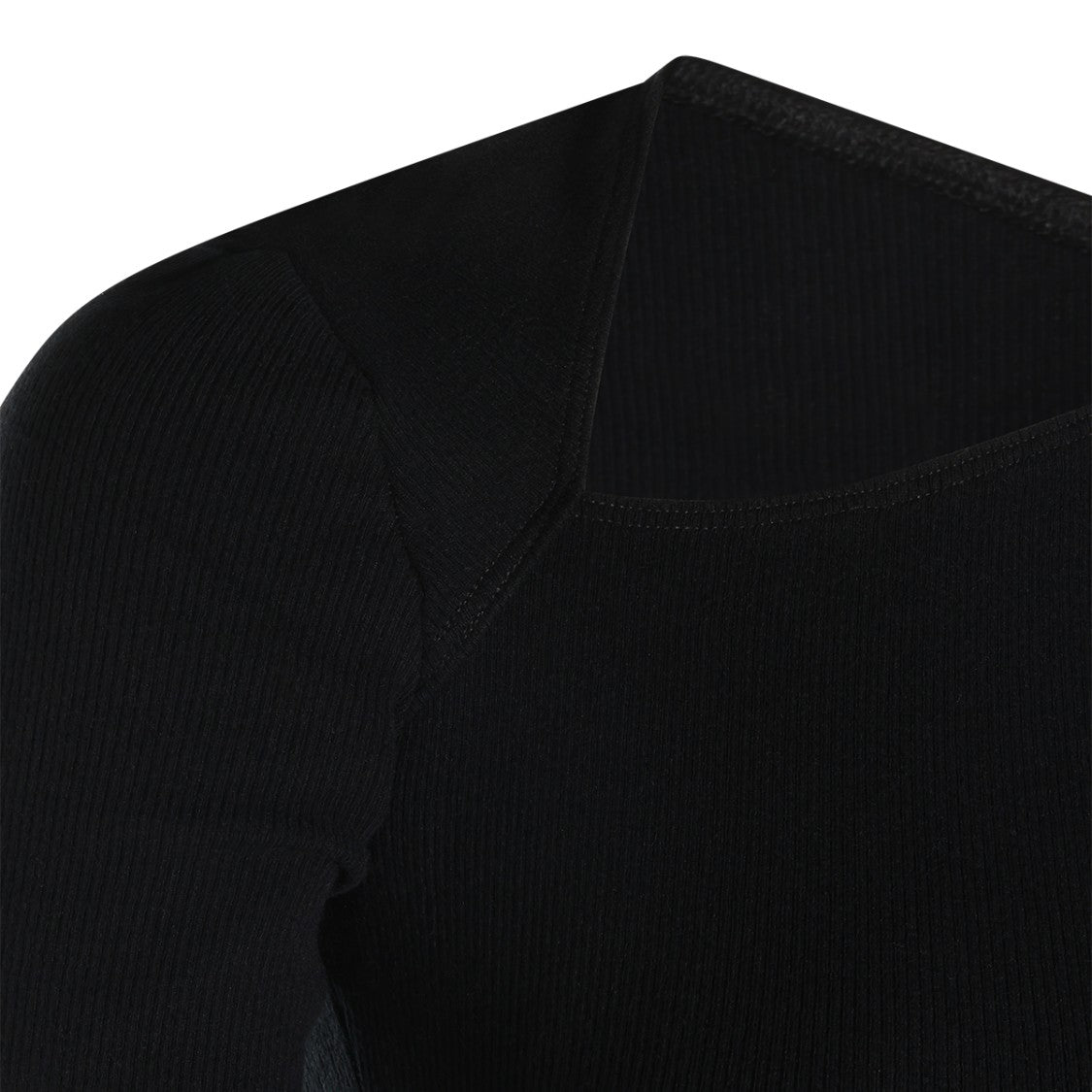 Mm6 By Maison Margiela Elbow Sleeve Black Top With Asymmetric Neckline