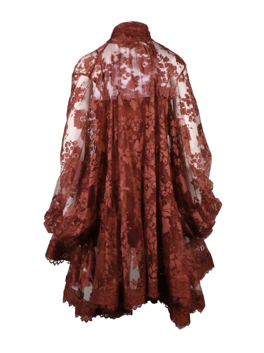 Zimmermann Lace-Embellished Silk Mini Dress With Puff Sleeves