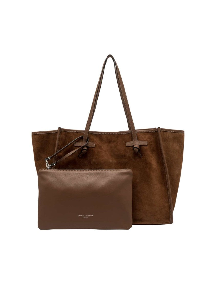 Gianni Chiarini Cognac Suede Detachable Pouch Leather Tote Bag