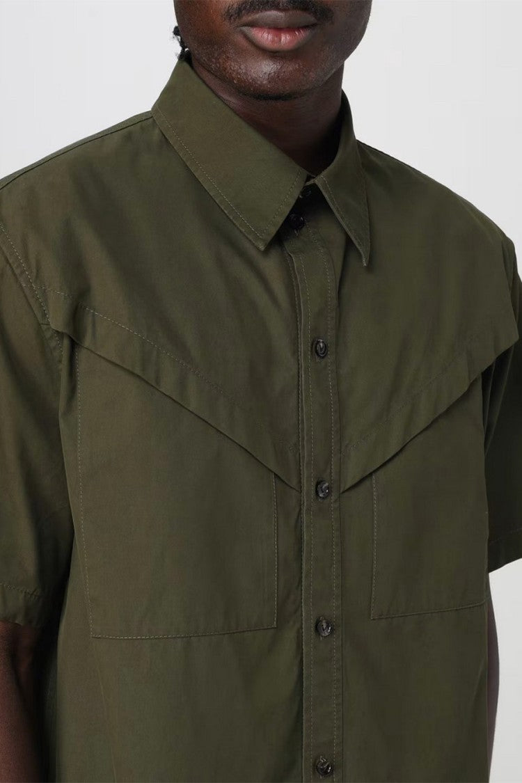 Bottega Veneta Dark Green Western Yoke Flap Pockets Cotton Shirt