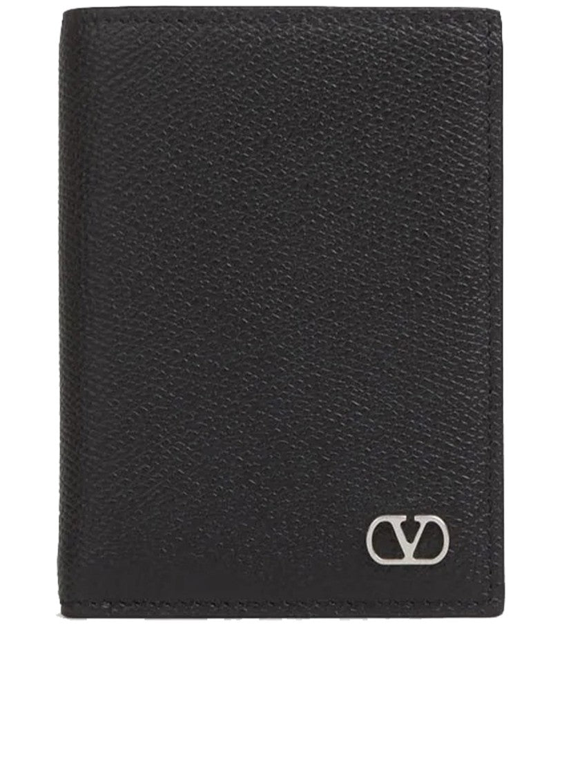 Valentino Black Textured Metallic Logo Card Holder