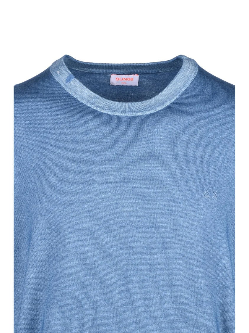 Sun68 Classic Crew Neck Sweater In Soft Merino Wool