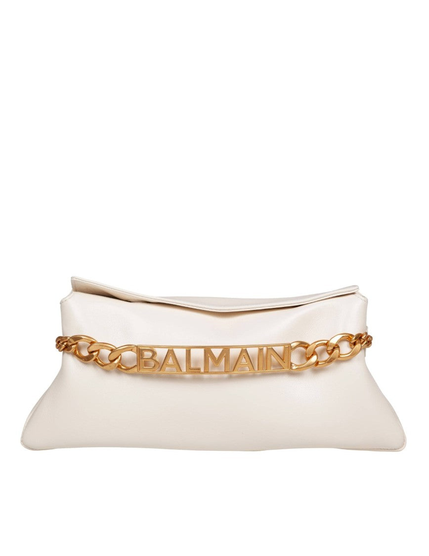 Balmain 1945 Soft Leather Pochette Bag, Cream Color