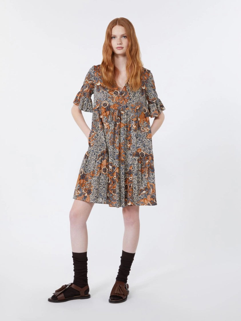 Max Mara V-Neck Mini Dress With Flared Sleeves