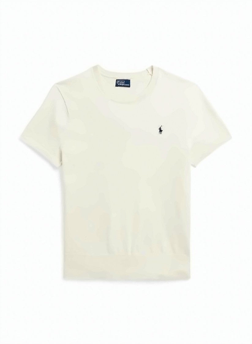Polo Ralph Lauren Fitted White Sweater With Classic Crew Neck