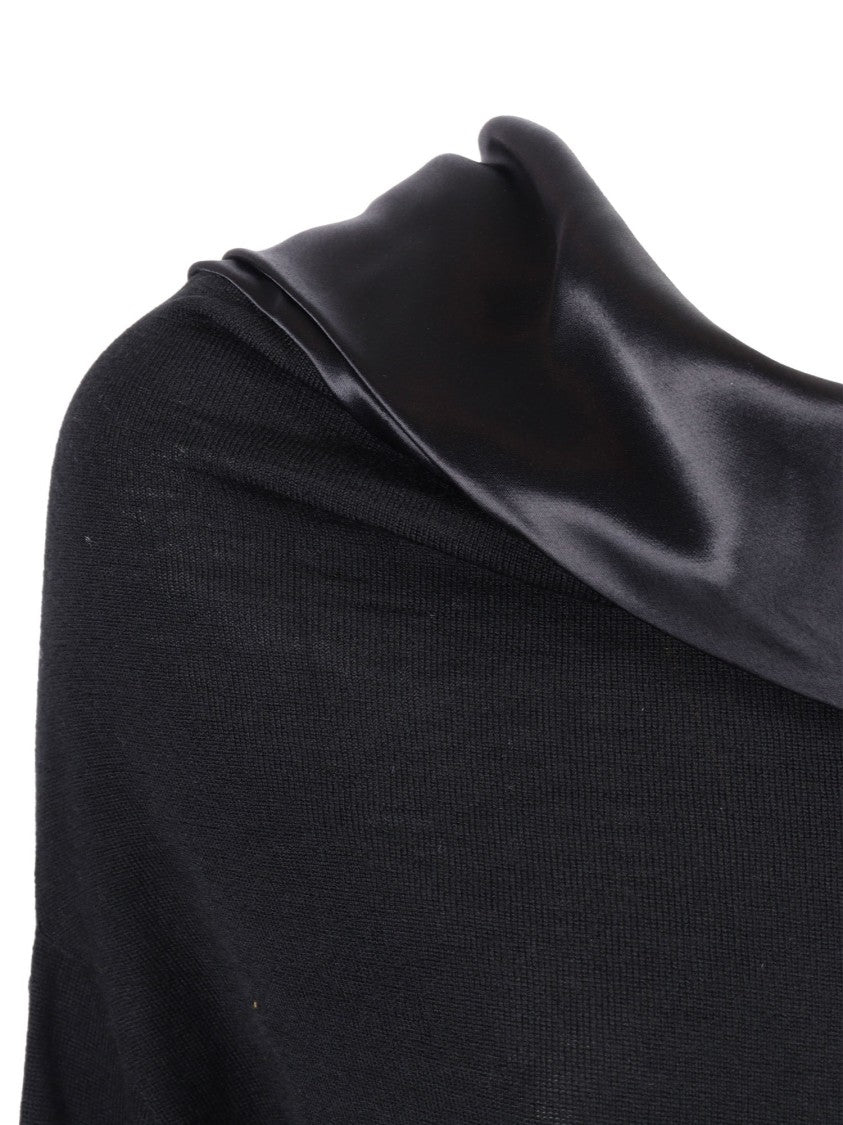 Alberta Ferretti Asymmetrical Top With Draped Satin Neckline And Virgin Wool Body