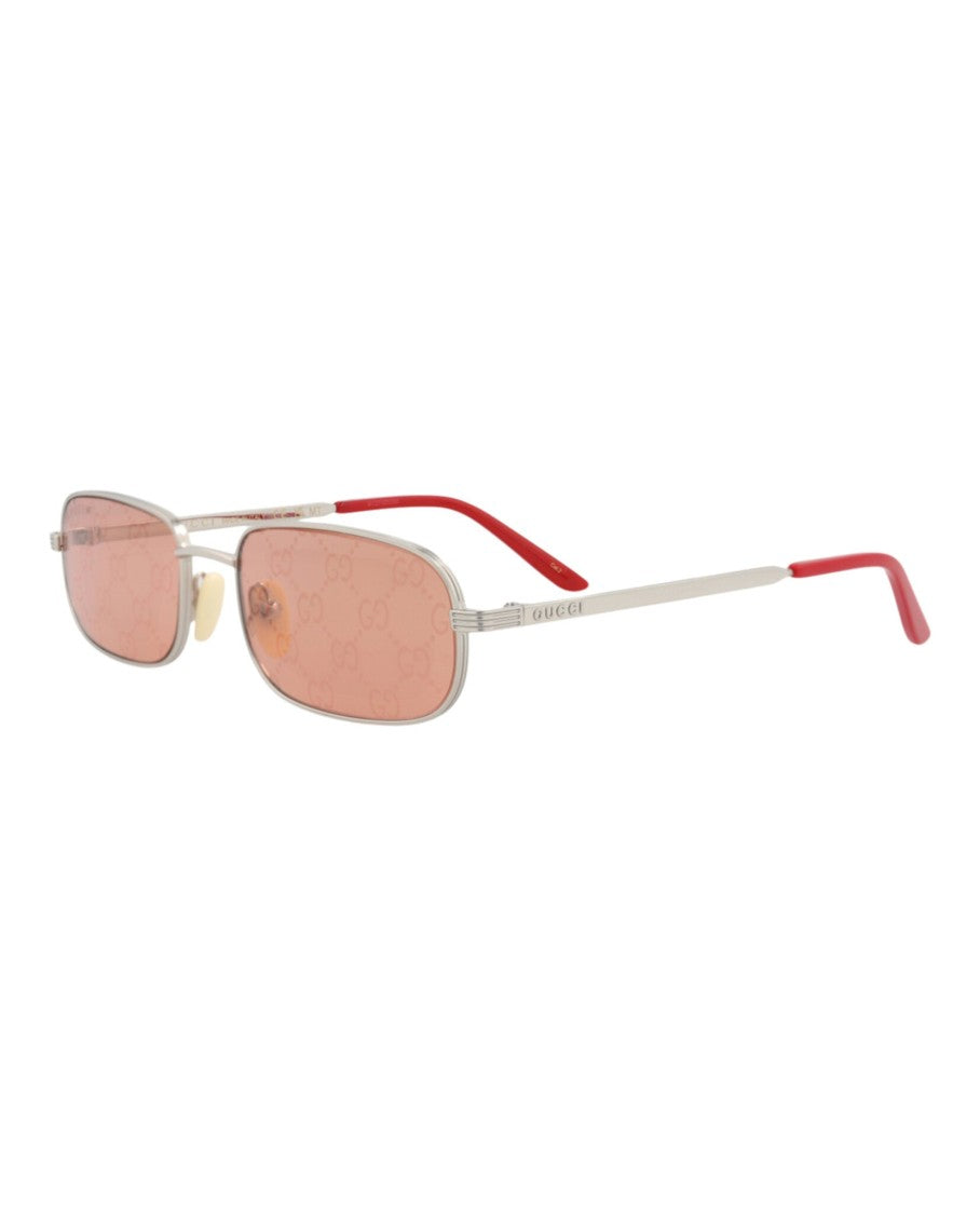 Gucci Square-Frame Metal Sunglasses With Pink-Tinted Lenses And Colorful Tips