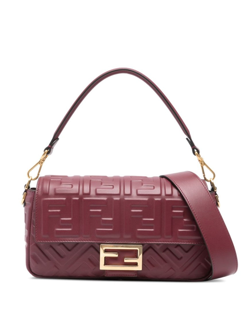 Fendi Burgundy Rectangular Handbag With Geometric Embossing