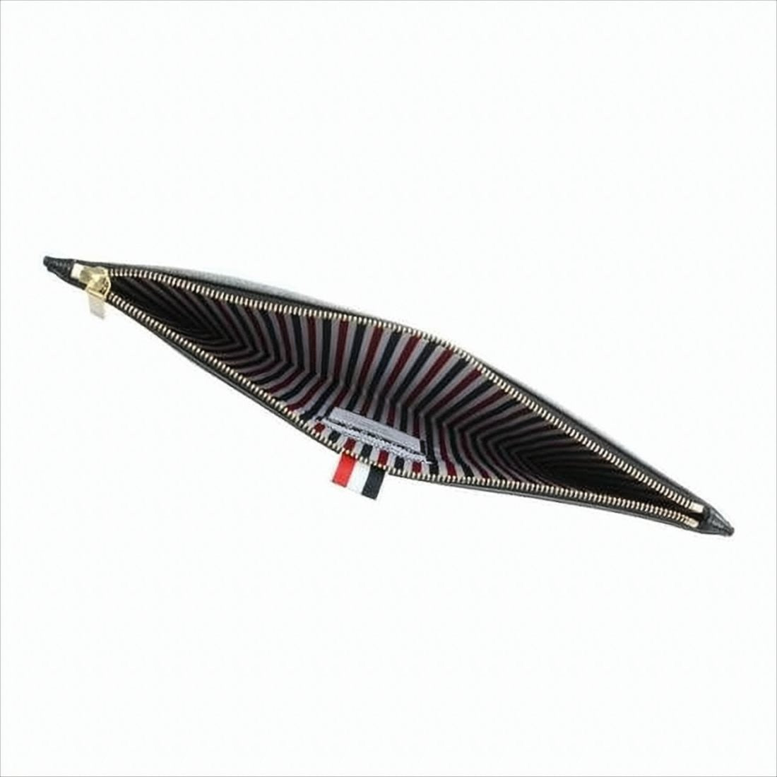 Thom Browne Textured Leather Clutch With Gold-Zipper Closure And Tricolor Accents