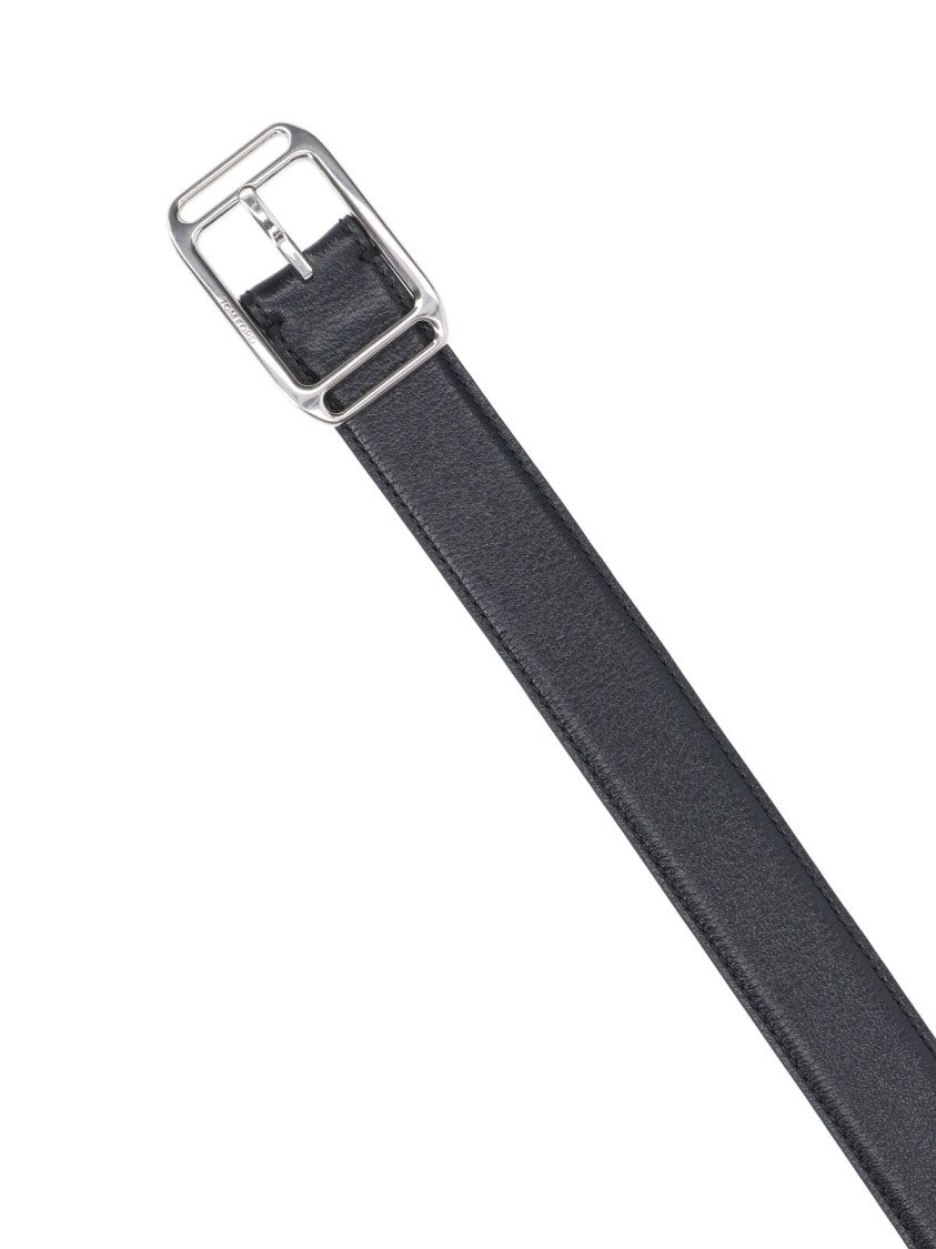 Tom Ford Polished Silver Buckled Black Leather Belt