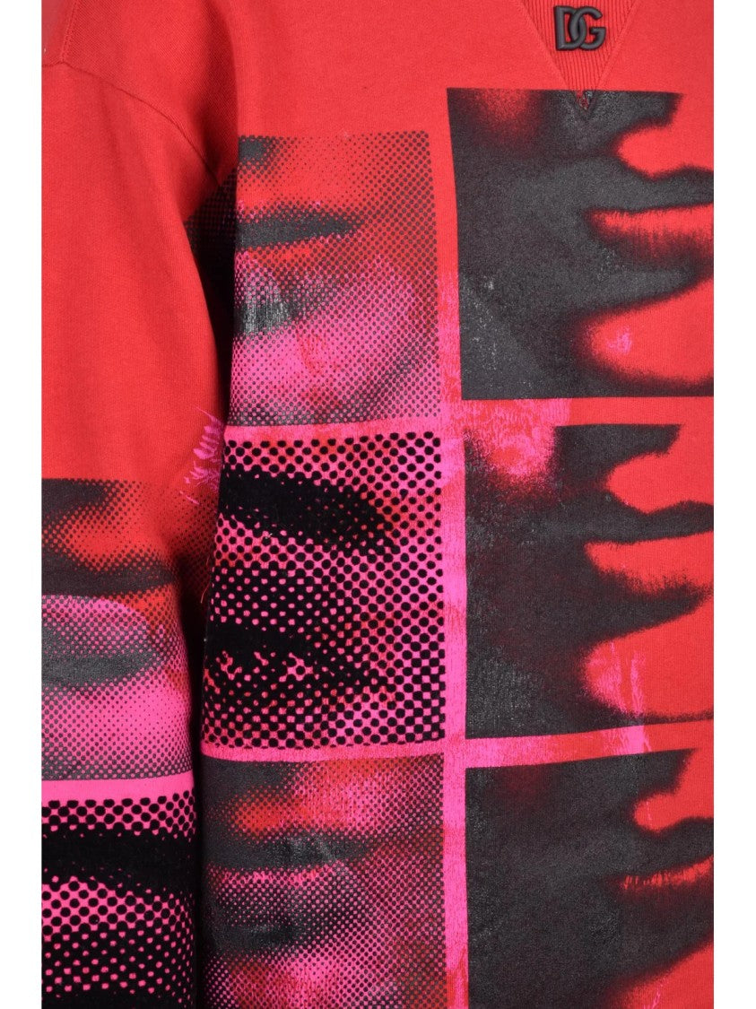 Dolce & Gabbana Red Graphic Print Cotton-Blend Sweatshirt