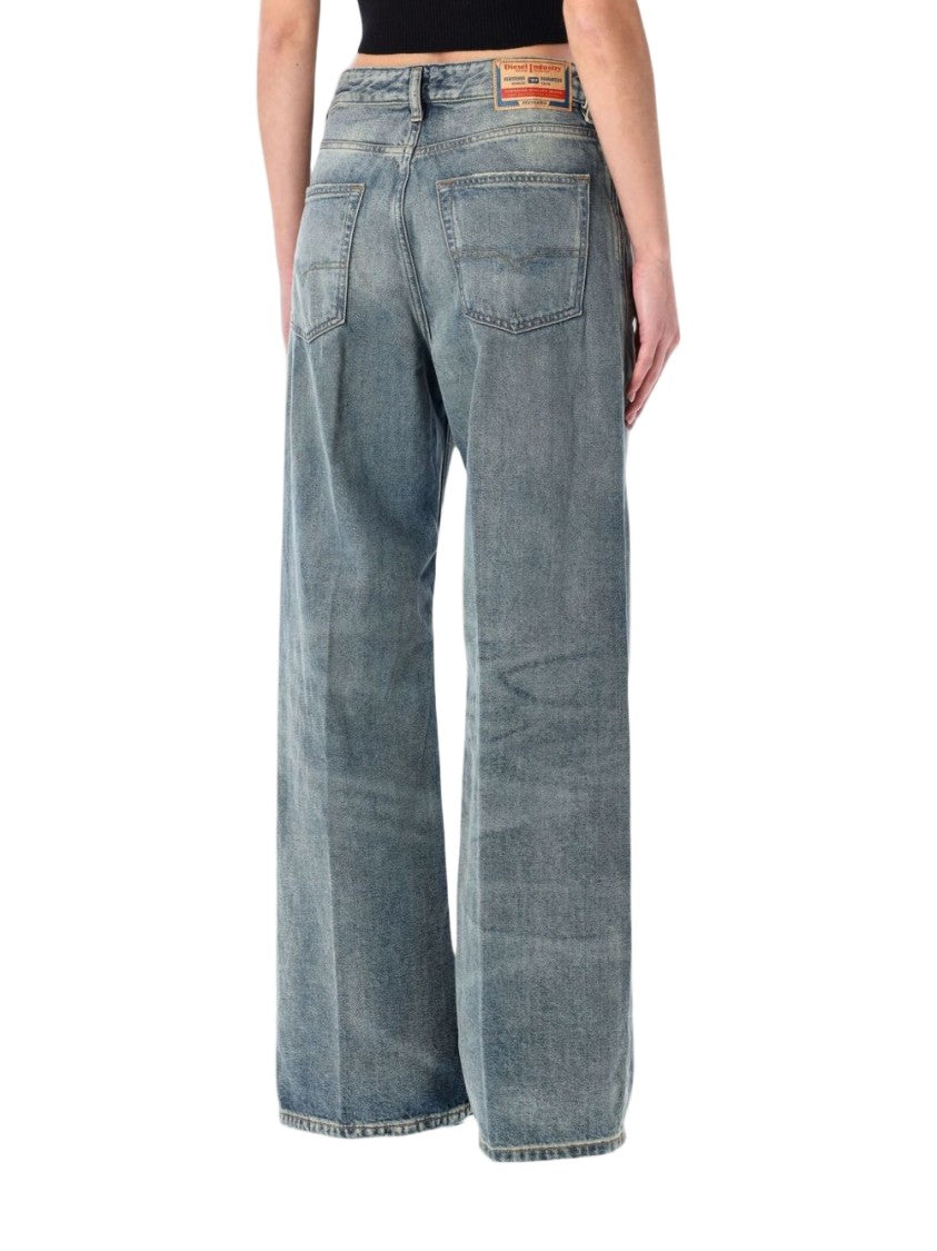 Diesel Faded Blue Wide-Leg Jeans With Vintage-Inspired Finish