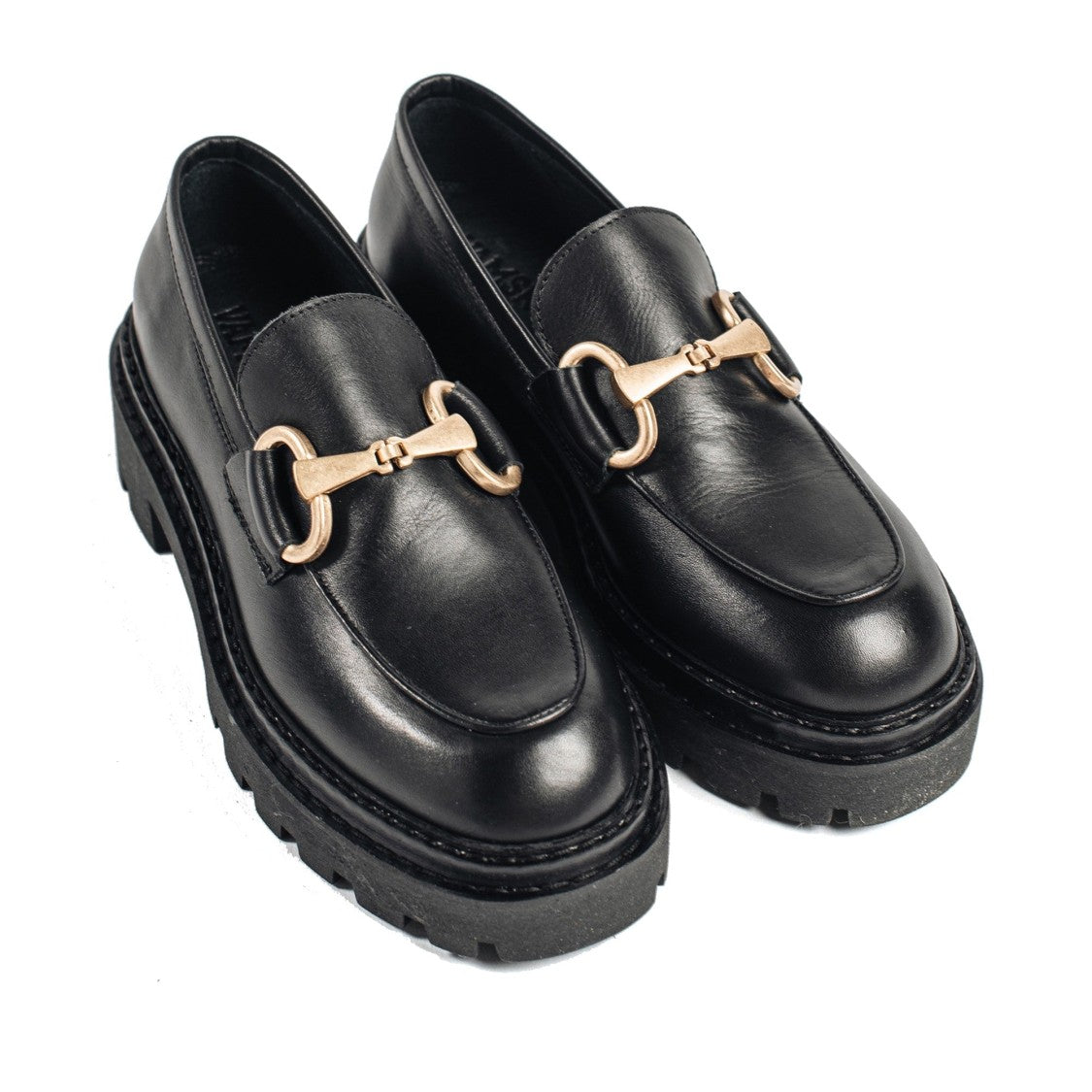 Vamsko Bea Black Metallic Horsebit Leather Loafers