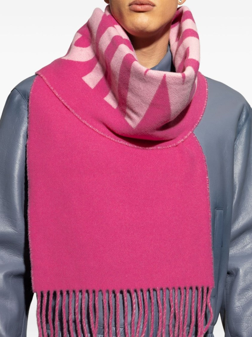 Jacquemus Pink Wool Jacquard Logo Fringed Scarf