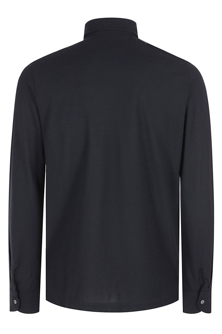 Zanone Blue Icecotton Long-Sleeve Polo With Buttoned Collar