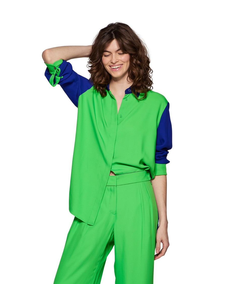 Serena Bute Colour Block Boyfriend Shirt - Bright Green/Cobalt Blue