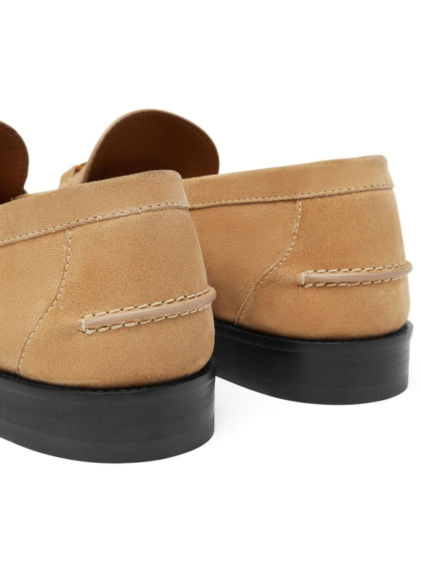 Versace Sand Brown Medusa Plaque Suede Flats