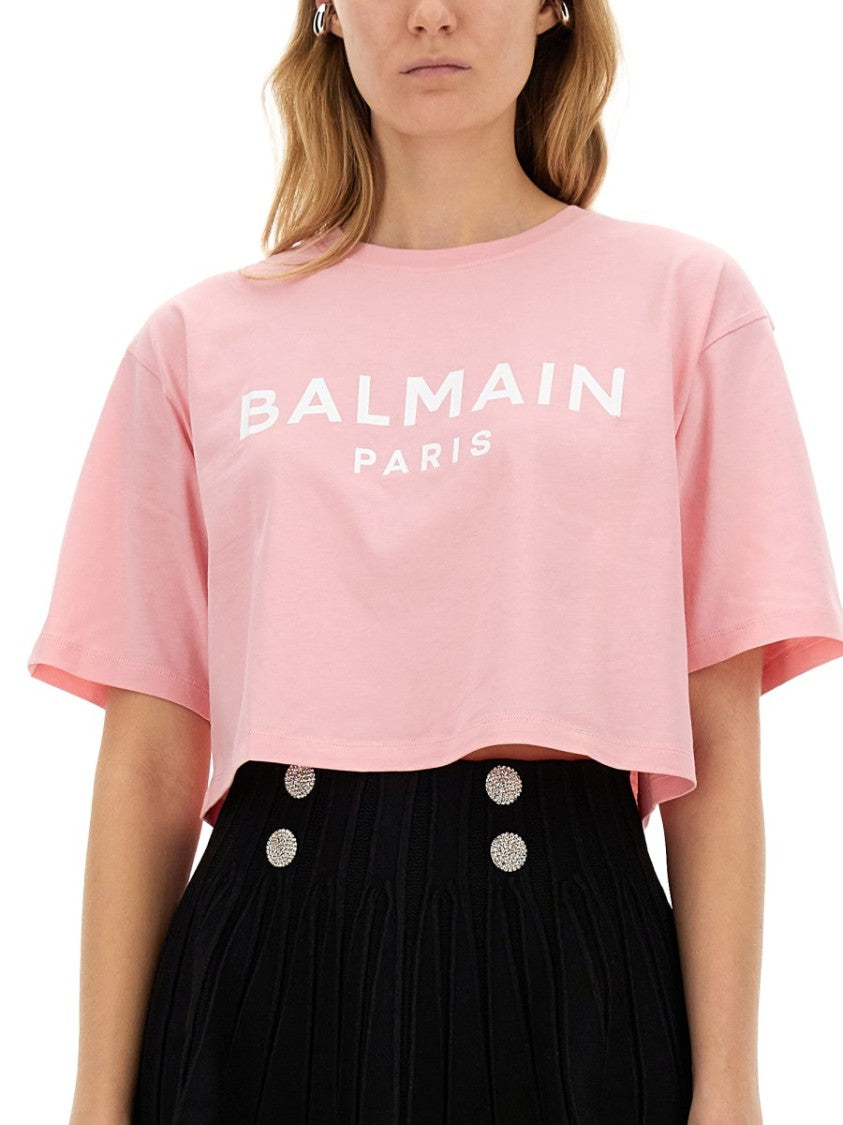 Balmain Cropped T-Shirt With Bold Logo Print
