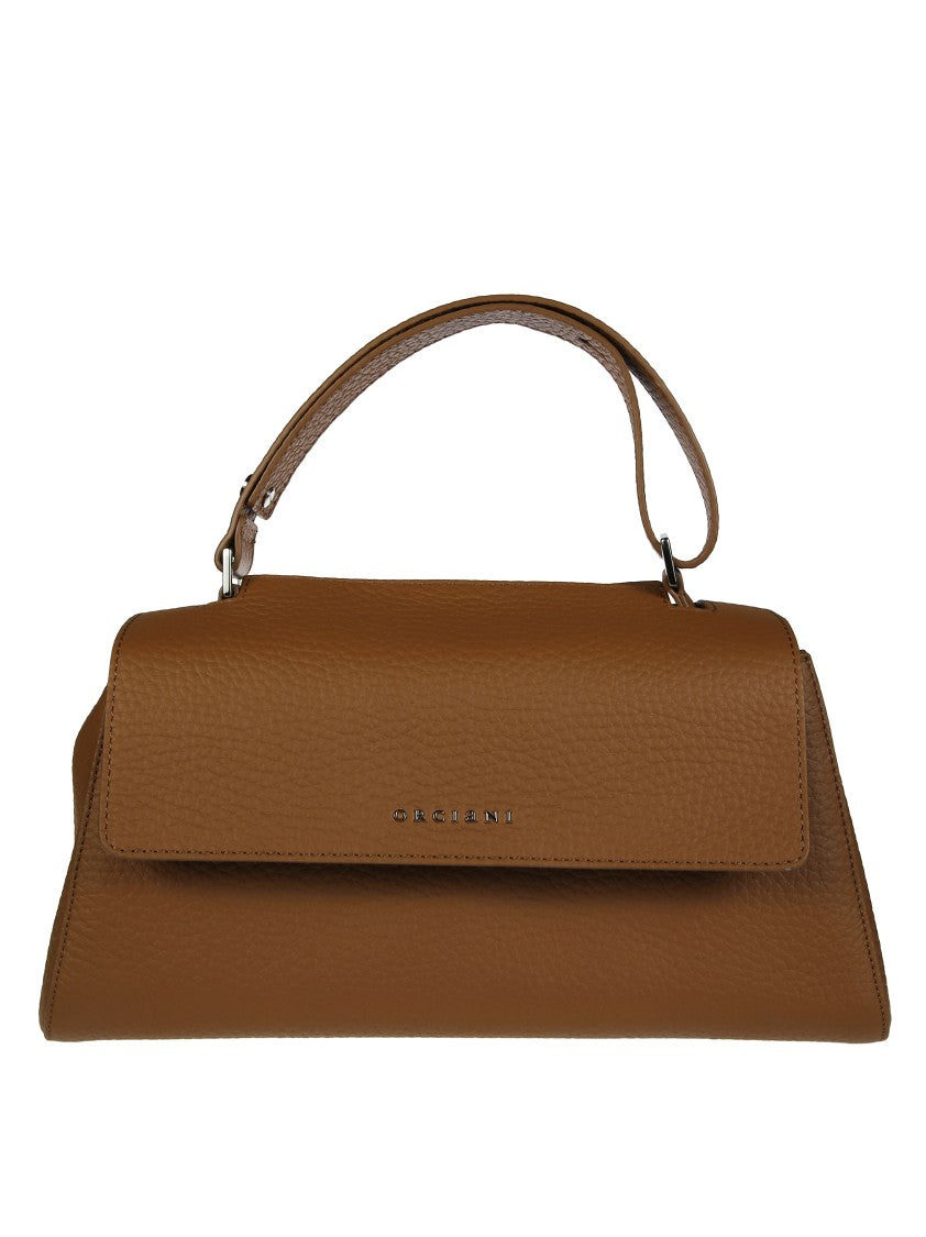 Orciani Structured Brown Leather Handbag With Top Handle