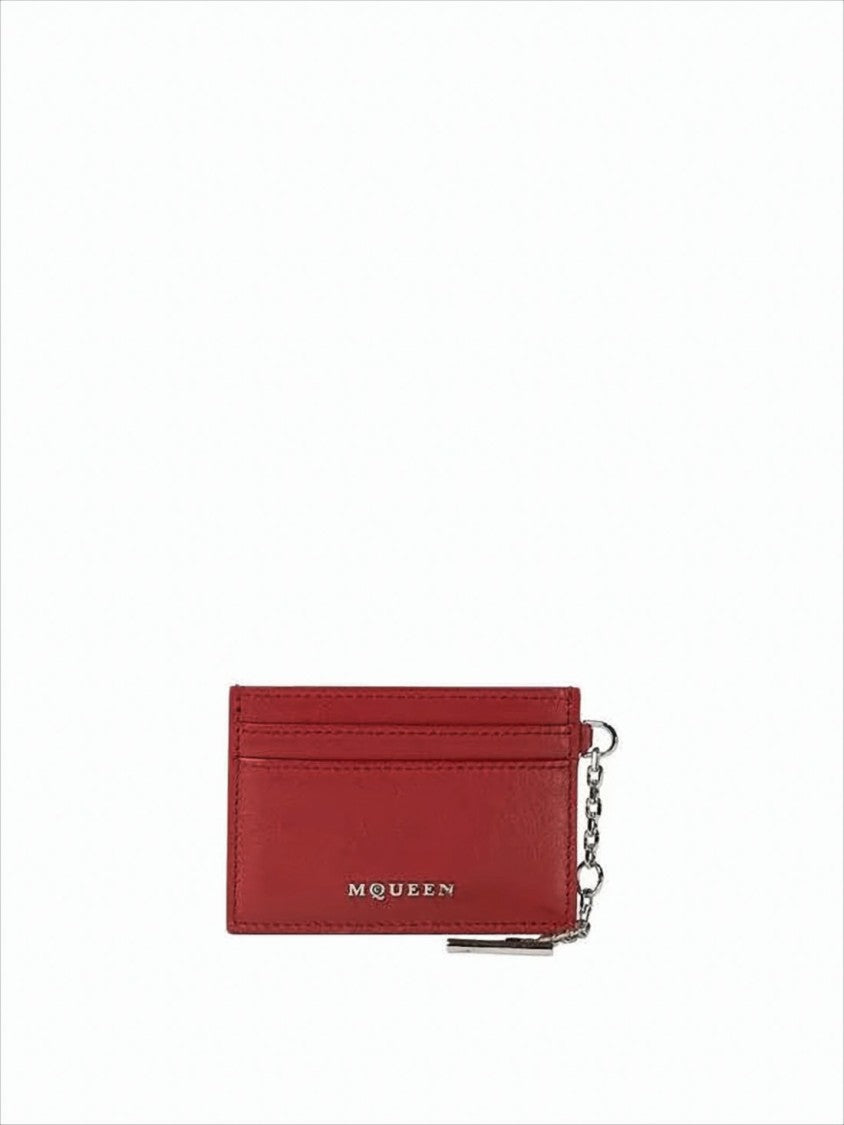 Alexander Mcqueen Rectangular Calf Leather Cardholder With Silver Chain Charm