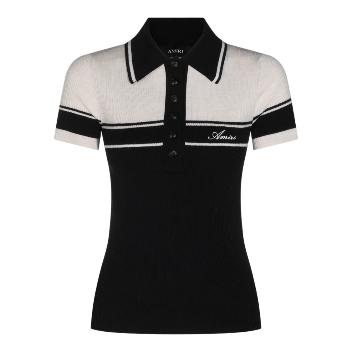 Amiri Color-Blocked Short-Sleeve Sweater With Polo Collar And Button-Up Detail